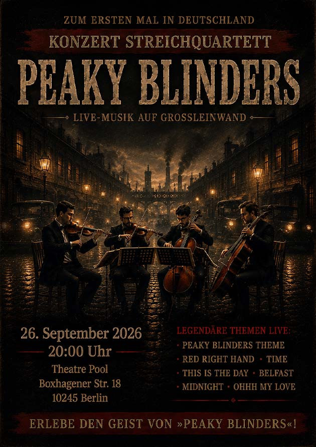 Концерт струнного квартета «By the Order of the Peaky Blinders' Fans» (Музыка из сериала «Острые козырьки» / Peaky Blinders)
